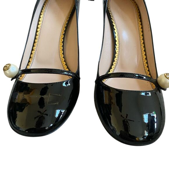 Gucci Vernice Pearl Arielle Mary Jane Pumps US 9.5 EU 39.5 Black Leather NEW - Picture 4 of 15